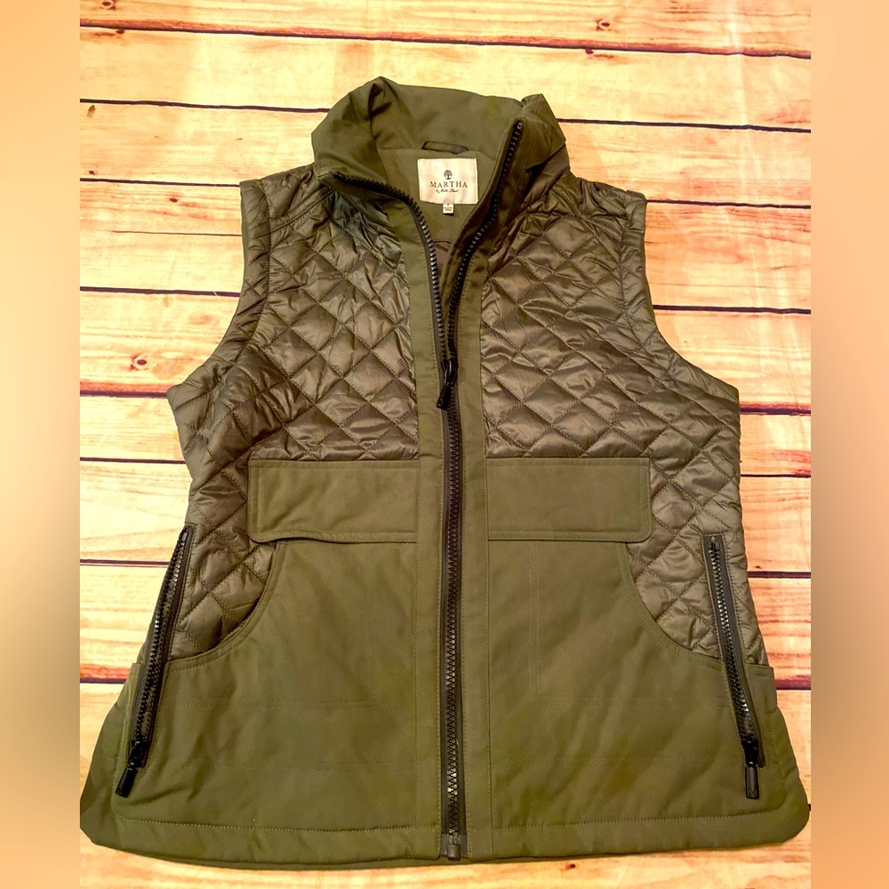 Martha Stewart military green jacket cozy womens casual front pockets size S